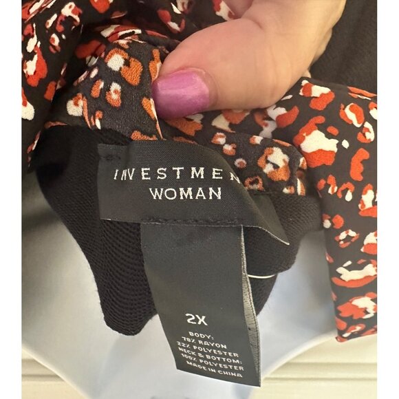 NWT Investments Womens Black Floral Layered-Look Sweater Top Size 2X With Collar - Picture 10 of 10